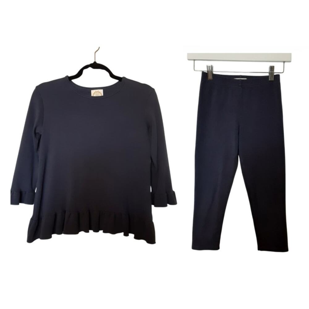 The Beaufort Bonnet Co Love You Back Top & Leggings Set Ruffle Navy Blue Girls 8